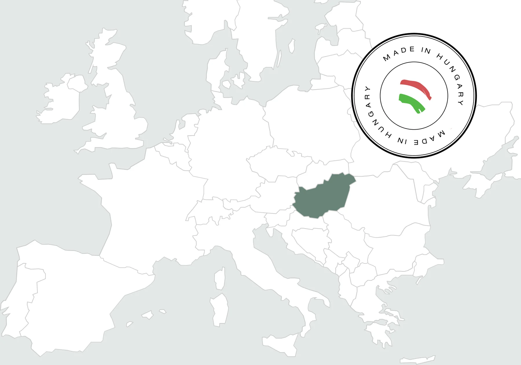Map of Europe highlighting Hungary — made in Hungary